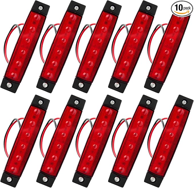 10 PCS Car LED Rock Strip Lights, 3.8" 6 LED Shockproof Thin Line Side Marker Clearance Light, Waterproof Exterior Underglow Wheel Fender Well Lighting Kit for Most Vehicles (Red)