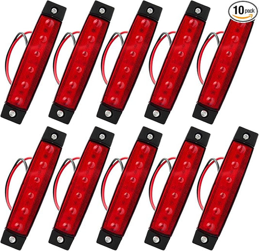 10 PCS Car LED Rock Strip Lights, 3.8" 6 LED Shockproof Thin Line Side Marker Clearance Light, Waterproof Exterior Underglow Wheel Fender Well Lighting Kit for Most Vehicles (Red)