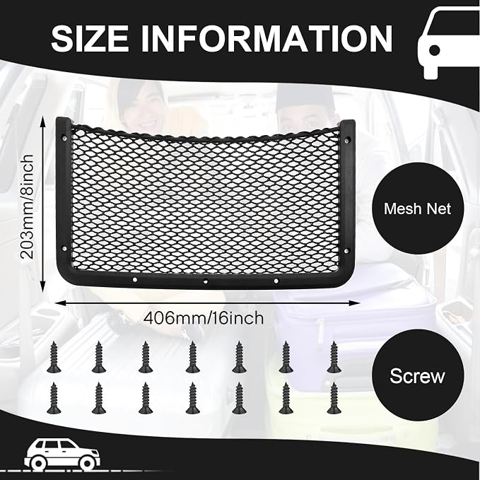 Frienda 4 Pcs Boat Storage Net Bag, ABS Plastic Car Framed Mesh Net Holder, Phone & Cargo Organizer with Screws for Auto, Rv, Boat, Pontoon, Truck Pocket Storage (16 x 8 Inch)