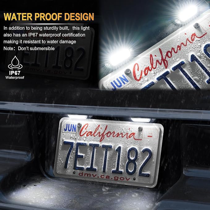 LivTee Waterproof 12V License Plate LED Light, for RV Camper Truck SUV Trailer Van, Step Courtesy & Cargo Lights, Xenon White (2PCS)