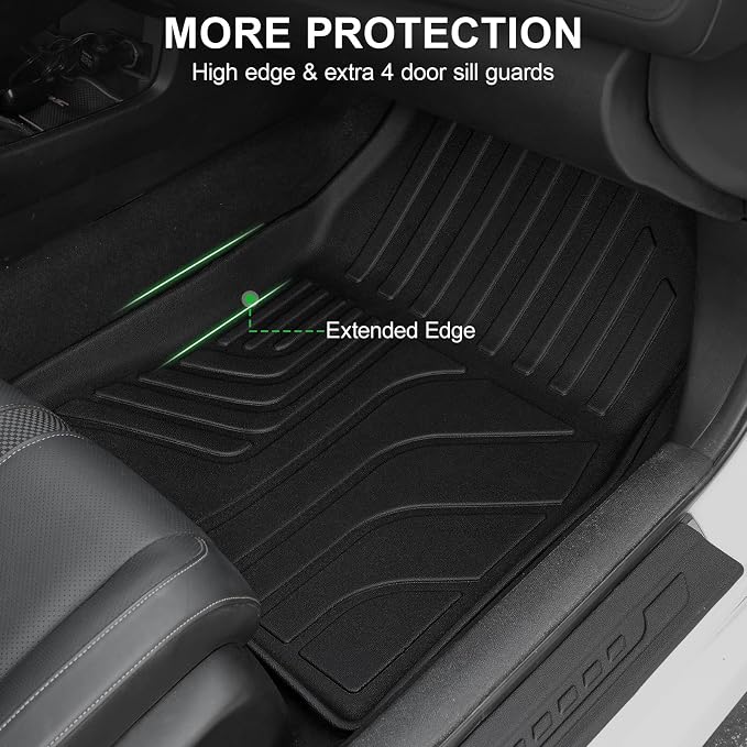 Floor Mats for 2016-2021 Honda Civic Sedan/Coupe/Type R/Insight | 2017-2021 Hatchback, All Weather Floor Liners & Door Sill Guards, Custom Fit Precise Coverage, Waterproof TPE Material