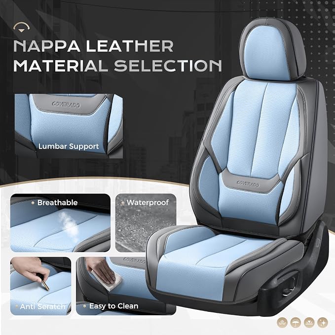 Coverado Car Seat Covers, Seat Covers for Cars, Waterproof Leather Auto Seat Protectors, Leather Car Seat Cushion, Car Interiors Accessories Universal Fit for Most Cars