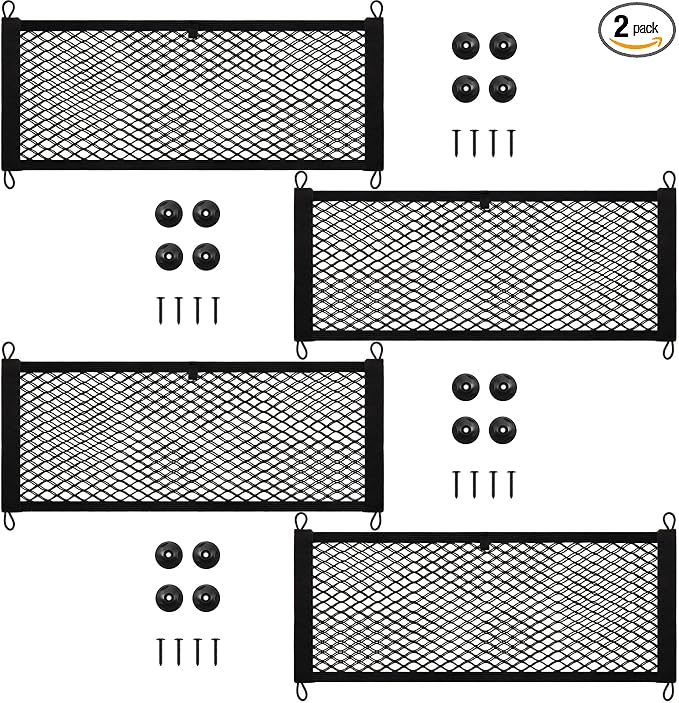 Frienda 2 Pcs 25 x 9.8 Inches Stretchable Small Cargo Net Pocket Boat Storage Mesh Net Elastic Automotive Storage Pouch with Mounting Screws and Hooks for Truck Car SUV Boats
