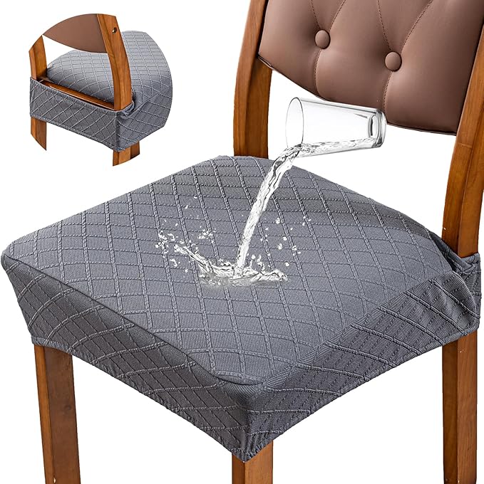 Genina Waterproof Seat Covers for Dining Room Chairs Covers Dining Chair Slipcovers Protector, No Rear Covers (Dark Gray, 6 Pcs)