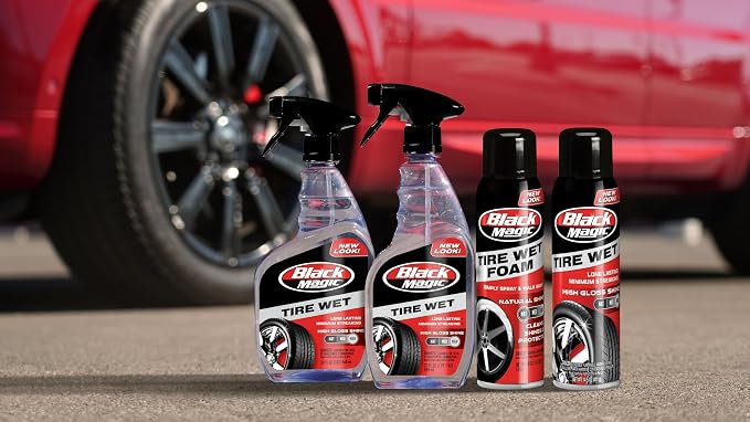 Black Magic 120217 Tire Wet, 23oz (Pack of 2) - Specially Formulated Tire Shine Applicator Cleaner to Keep Them Looking Wet, Black, and Glossy with One Quick Spray – Long-Lasting Protection for Tires | Specially Formulated Tire Shine Applicator Cleaner...