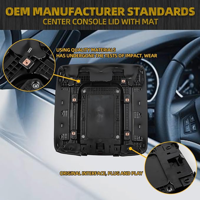 Dasbecan Center Console Lid Compatible with 2014-2018 Chevy Chevrolet Silverado/GMC Sierra 1500 2500HD 3500HD Front Center Console Armrest Lid with Liner Mat Black Replace 22881398