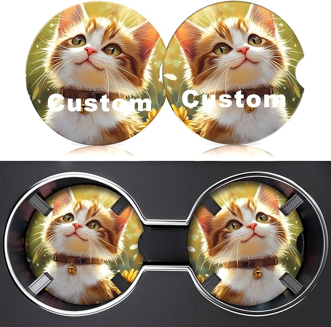 WOCOCN Cute Cup Holder Coasters for Your Car with Fingertip Grip, Auto Accessories for Women & Men,Pack of 4(Custom DIY 4Pcs)