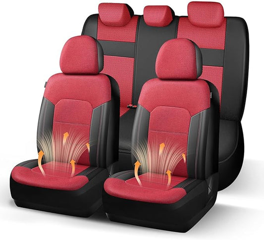 HChengkikz Car Seat Covers, Air Mesh, Breathable (Black + Red) | Airbag Compatible, Automotive Comfort Protection, Universal Fit for Most Cars,Trucks,SUVs