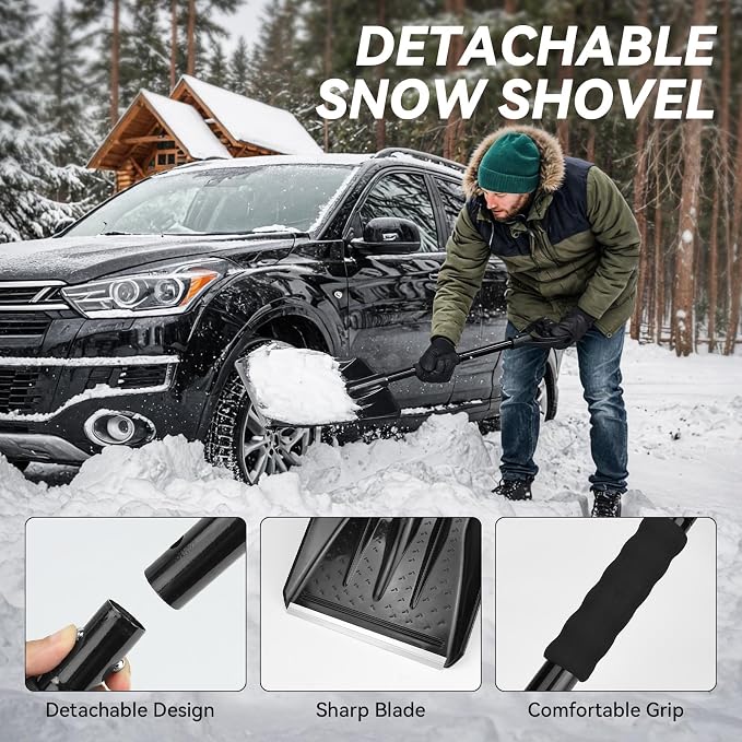 VCANENERGY Car Emergency Kit with Jumper Cable, First Aid Kit, Winter Travel Assistance with Detachable Snow Shovel, Safety Emergency Kit for Cars, Trucks