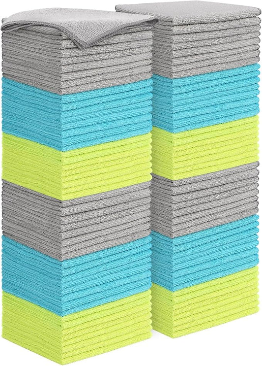 AIDEA Microfiber Cleaning Cloth-100PK, Microfiber Towels for Cars 12"x16" | Absorbent Cleaning Rags, Reusable Microfiber Towel Kitchen Towels, Dusting Cloth, Dish Rags, Bulk Cleaning Towels Multicolor