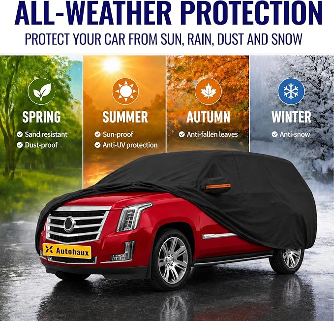 X AUTOHAUX Car Cover for Cadillac Escalade 2015-2024 210D-PU Outdoor Full Car Cover All Weather with Door Zipper for Waterproof Windproof Sun Rain Snow Protection