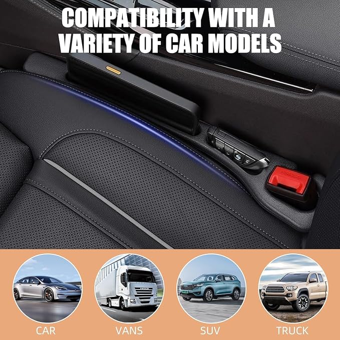Car Seat Gap Filler Set of 2, Premium Interior Car Accessories, Multifunctional Car Storage Solution with Non-Slip Design, Fits Most Vehicles