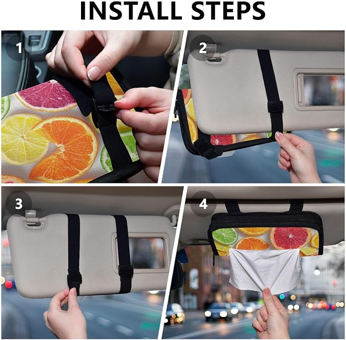 Summer Citrus Slices Car Tissue Holder Durable Napkin Holder Hanging Tissue Holders Case Car Tissues Bag for Sun Visor Seat Back Universal Auto