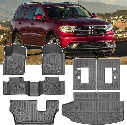 Floor Mats for Dodge Durango 2011-2015 7 Seats, Custom Fit TPE Liners | All Weather Waterproof Floor Mats with Cargo & Backrest Liner, Anti-Slip TPE Protection, Full Set for 1st 2nd & 3rd Rows