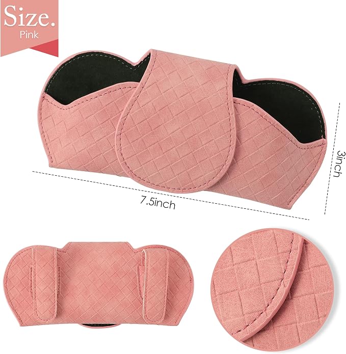 KINIVA Pink Car Visor Sunglass Holder Leather Glasses Case with Magnetic Closure for Car Interior Accessories