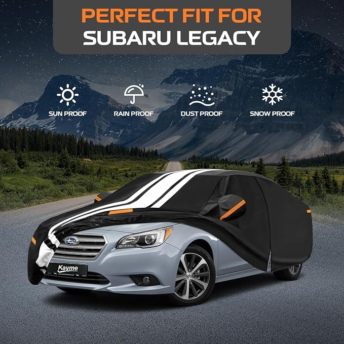 Kayme Heavy Duty Car Cover Custom Fit for Subaru Legacy Sedan (1989-2026) Waterproof All Weather for Automobiles, Gift with Tape/Towel, Outdoor Full Exterior Cover Rain Snow Sun UV Protection.