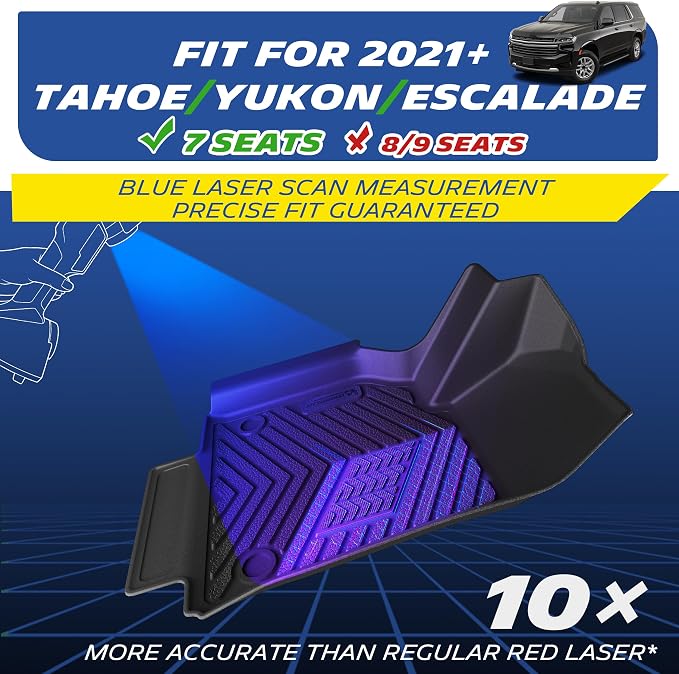 Michelin Vehicle Mats, All-Weather TPE Custom Fit Liner for 2021-2026 Chevy Tahoe/GMC Yukon/Cadillac Escalade 7 Seats, Not Fit Yukon XL/Escalade ESV or 8/9 Seats (7 Piece), Premier