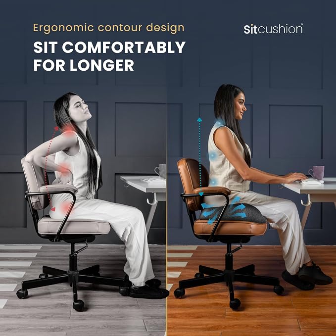 SitCushion Extra Large Memory Foam Seat Cushions for Office Chairs, Pressure Relief Seat Cushion for Tailbone Pain Relief, Desk Chair Pad for Sciatica, Lower Back Pain Relief (Cooling Black)