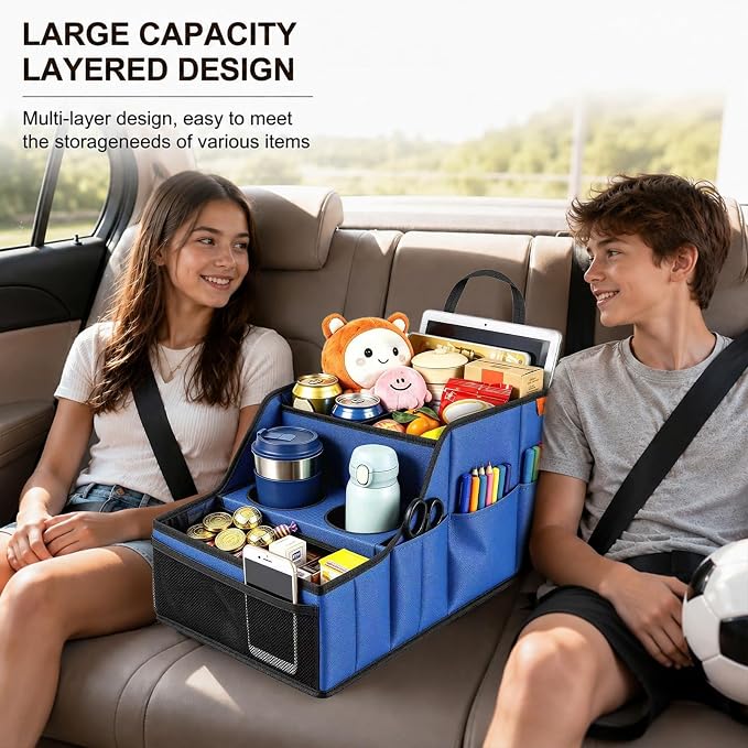 Car Seat Organizer Back Front Captains Seats Storage Travel | Car Organizer, Back Seat Car Organizer, Car Seat Organizer Front Seat – 9 Compartments, 2 Cup Holders – Foldable
