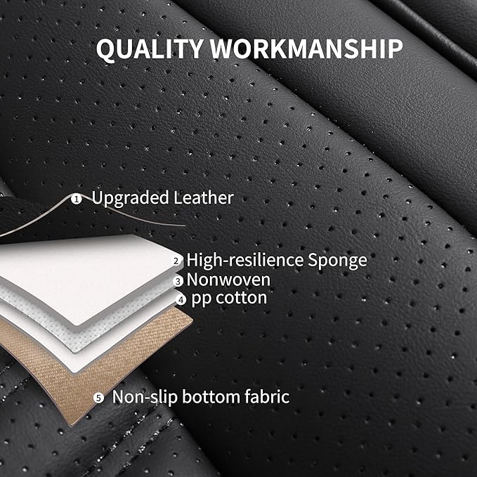 HChengkikz Nappa Leather Car Seat Covers Full Set, Black Car seat Protector 5 Seats, Waterproof Car Seat Cushion, Universal Automotive Seat Covers Fit for SUV Truck Pick-up Sedan, Front and Rear | Easy Maintenance, Airbag Compatible, Universal Fit For ...