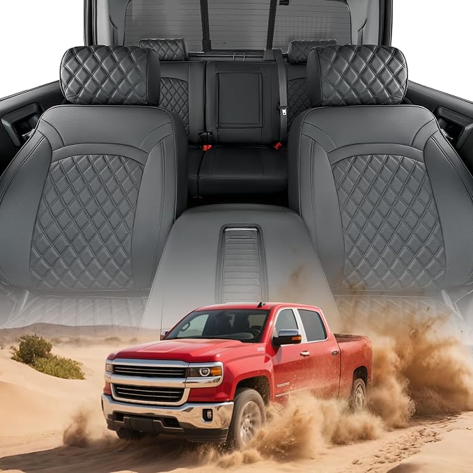 Full Coverage Full Set Seat Covers for Chevy Silverado GMC Sierra 2014-2018 1500 Crew Cab 2015-2018 2500HD 3500HD,for Chevrolet Truck Car Interior Accessories Black