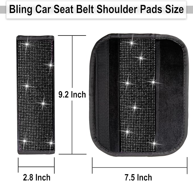 ecocstm 2 PCS Bling Car Seat Belt Shoulder Pads, Bling Seat Belt Covers with Bling Rhinestones, Car Accessories Seatbelt Strap Pad with Crystal Diamond for Car, Truck, SUV (Black Diamond)