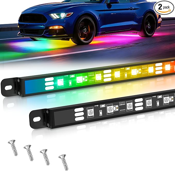 MICTUNING N8 RGB+IC Aluminum LED Car Underglow Light Kit, Two LED Strip 24 Inch, Can be Expanded
