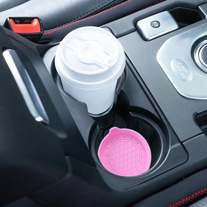 Amooca Automotive Cup Holders Universal Car Cup Coaster Waterproof Non-Slip Sift-Proof Spill Holder Car Interior Accessories 2 Pack Pink