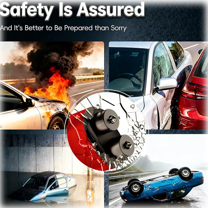 Spring Loaded Car Window Breaker & Seatbelt Cutter, 2-in-1 Emergency Escape Tool, Auto Glass Breaker Safety Hammer for Sinking Cars, Flood Rescue, Locked Doors, New Cars & Family Travel 2PCS