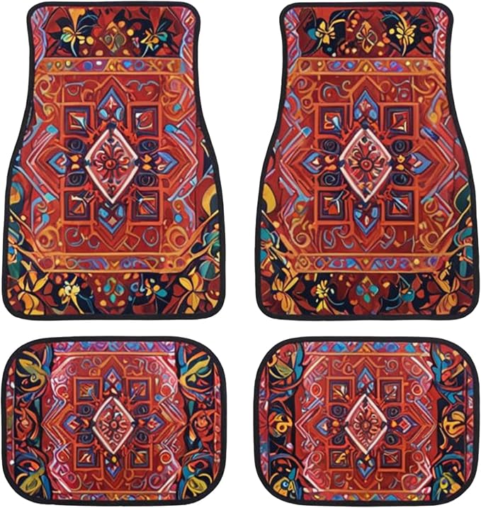 Car Floor Mats Non-Slip Automotive Floor Mats All-Weather Front Rear Car Floor Foot Mat Sets of 4 Pieces Foot Mats Rugs Carpet for Car Trucks SUV Sedans (FUGU-06)