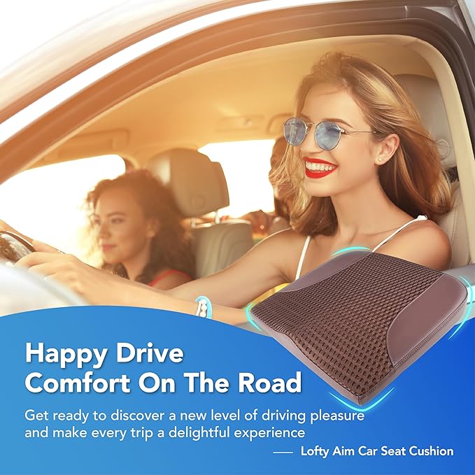 Lofty Aim Car Seat Cushion, Car Seat Pillow, Automotive Cushion | Memory Foam Car Seat Cushion for Long Driving, Butt Pillow for Pain Relief, Driver Seat Cushion for Car, Truck, Office, Brown
