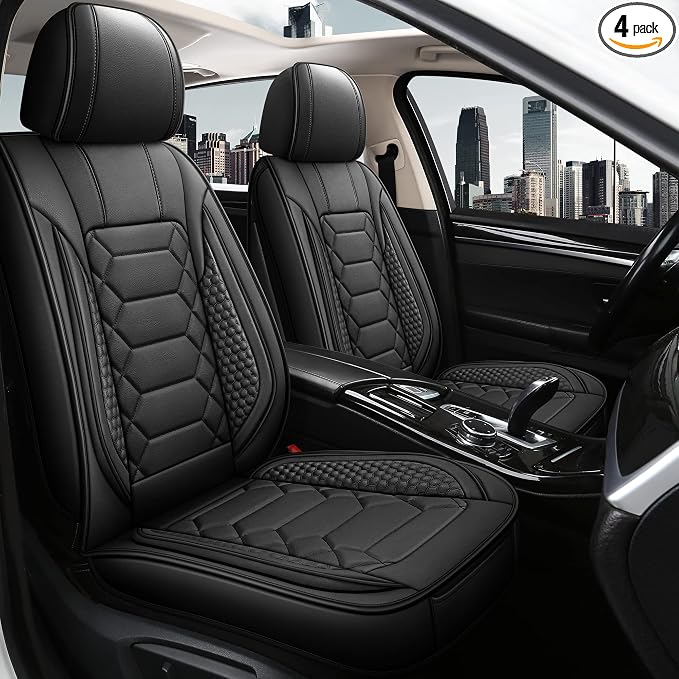 HAIYAOTIMES Leather Car Seat Covers Full Set, Waterproof Faux Leather Seat Covers for Cars, Non-Slip Car Interior Covers Universal Fit for Most Cars Sedans Trucks SUVs, Black