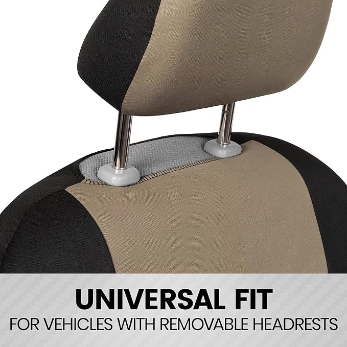 BDK PolyPro 2-Pack Front Car Seat Covers Set in Beige/Black - Front Seat Covers for Cars Trucks Vans SUVs Sedans, Easy to Install Front Car Seat Cover Protection, Universal Fit Car Accessories