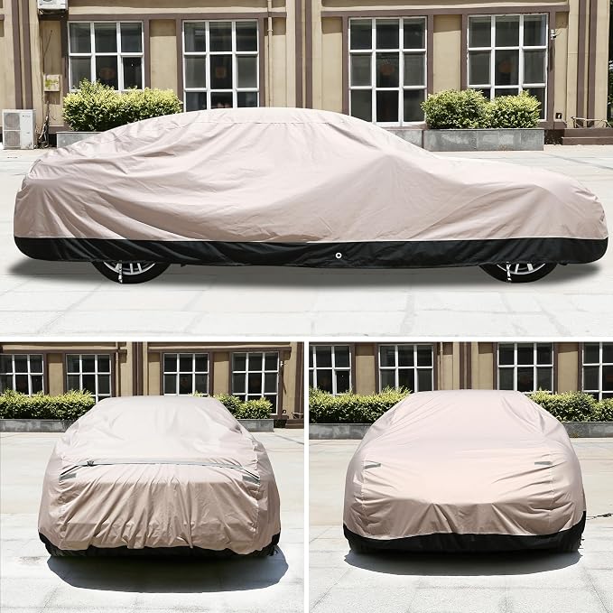 Coverado Car Cover Waterproof All Weather, Outdoor Car Covers with Locking Cable, Full Cover for Coupe Sport Car, Rain Snow UV Protection, Full Exterior Covers Universal Fit Sport Car (167"-172")