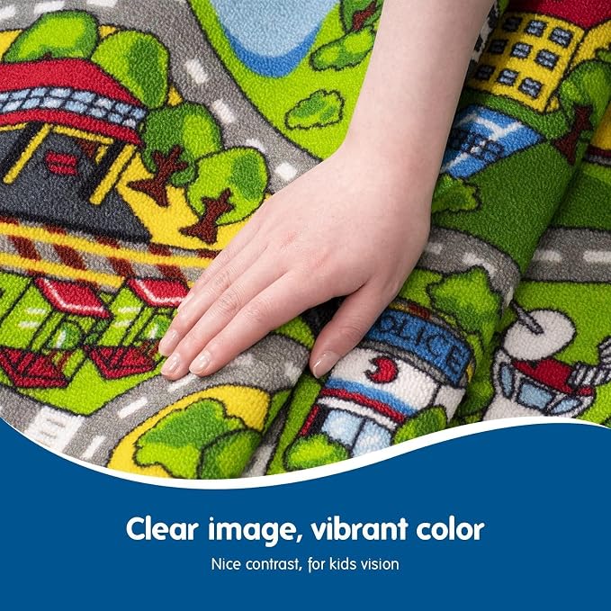 Booooom Jackson Kids Road Play Mat, 3'3" x 4'11" Oval | Non-Slip Washable City Road Play Mat, Great Gift for Toddlers, Classroom & Playroom