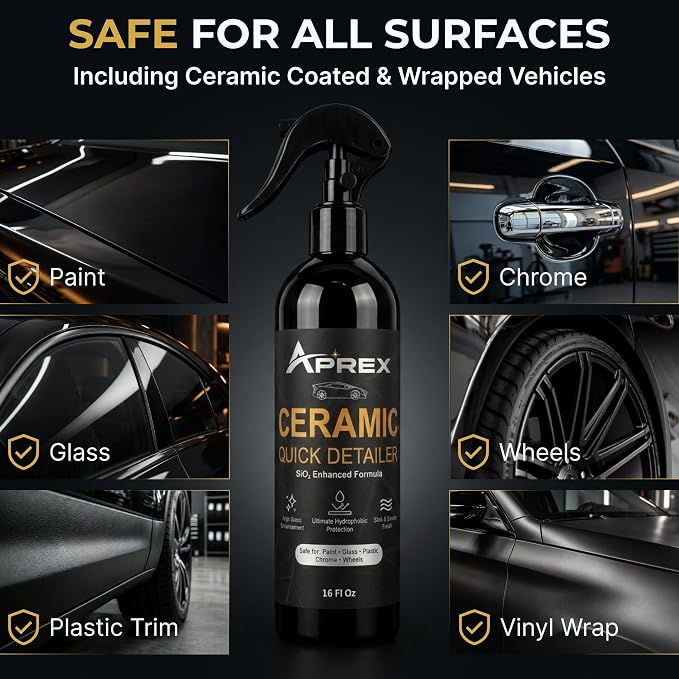 Ceramic Coating Spray for Cars - SiO2 Quick Detailer Ceramic Spray, Hydrophobic Waterless Car Wax, Streak-Free High Gloss Paint Protection, Safe for Coated & Wrapped Vehicles, 16 oz
