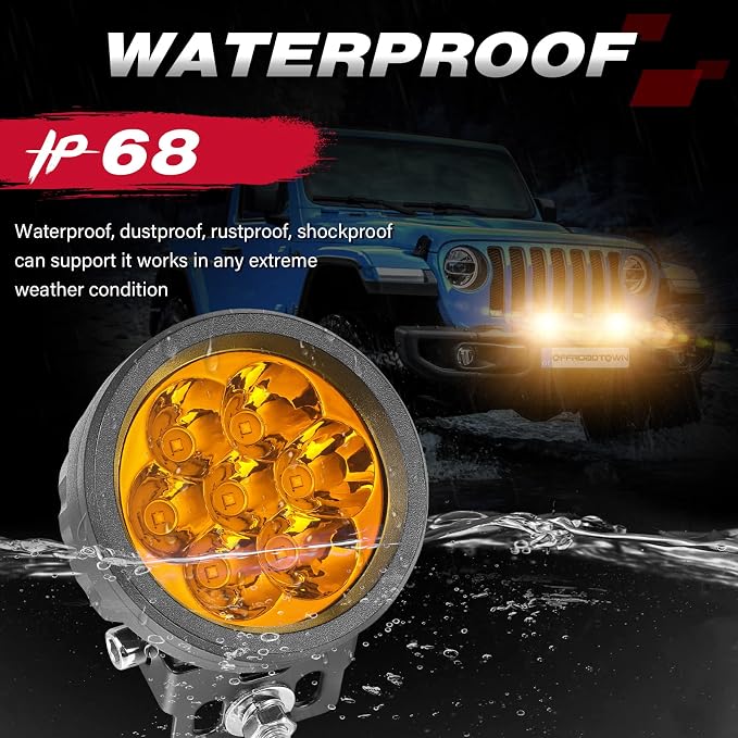 OFFROADTOWN 3.5Inch 80W Amber Round LED Lights 2PCS Offroad Driving Fog Pods Light Round LED Work Lights for Truck Pickup SUV ATV UTV Boat 4x4 Car Motorcycle
