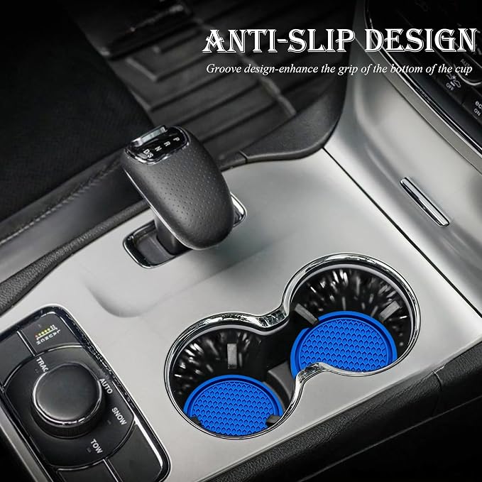 2PCS Car Cup Holder Coaster, Universal Auto Non-Slip Cup Holder Coaster, 2.75In Universal Non-Slip Recessed Car Interior Accessories (Blue)