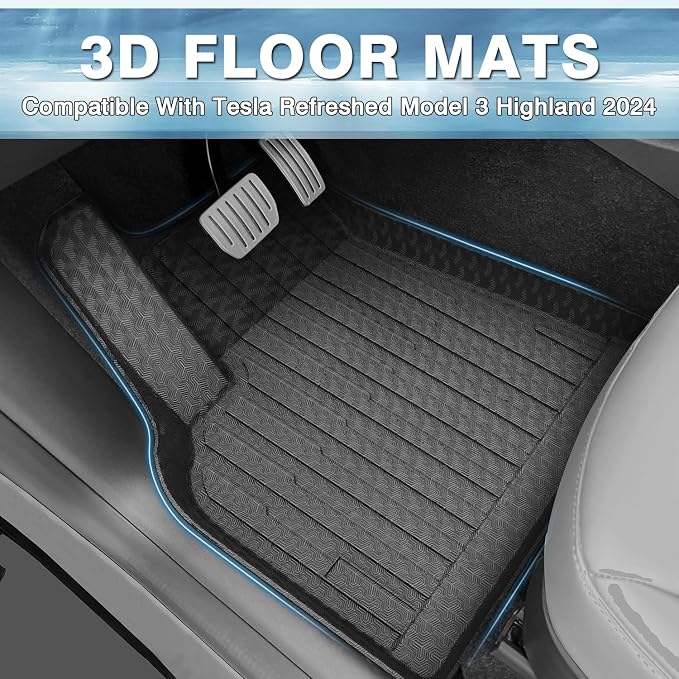 Mixsuper Model 3 Floor mats-Floor mat for Tesla Model 3 Highland 2024 2025 2026, All Weather TPE Rubber Floor Liners Protection for Model 3 Accessories, 2 Row Anti-Slip Car Mats, Black