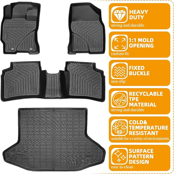 Floor Mats for Toyota Prius 2004-2007-2009, Custom Fit for 2nd Gen Prius | for Prius c & Prius v, TPE Non-Slip Waterproof Front & 2nd Row & Cargo Liner Car Accessories