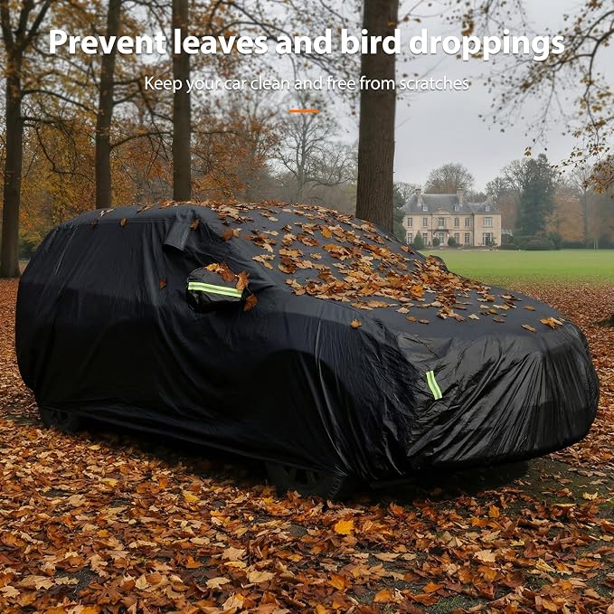 SUV Car Cover Waterproof All Weather, Full Exterior Outdoor Car Cover Up to 187 in with Door Zipper, Windproof Straps, UV Rain Snow Dust Protection (Black)