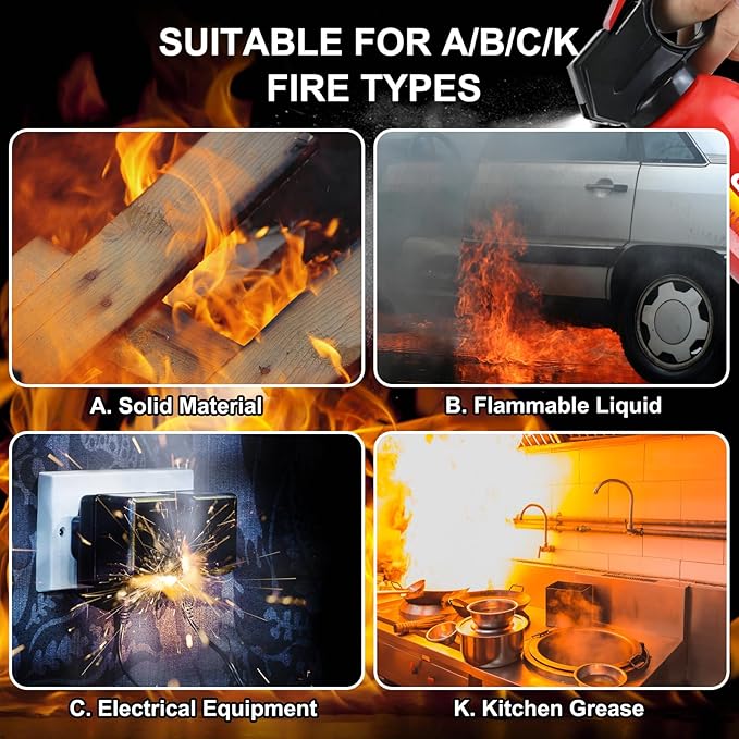 Fire Extinguishers with Mount Bracket - 6 Pack Small Portable Fire Extinguisher for Home, Kitchen, Car, Boat, RV, Vehicle - 620ml Water-Based Fire Extinguisher for Class A, B, C, K Fire