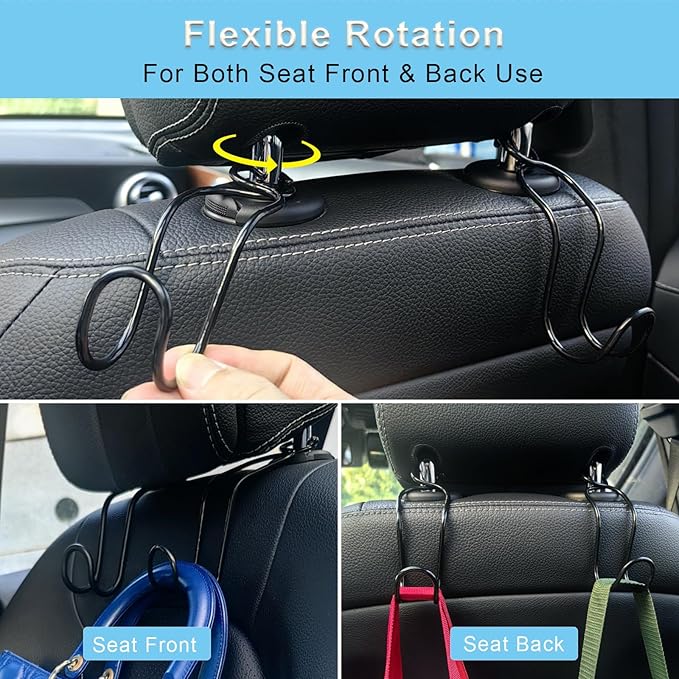 4 Pack Purse Hooks for Car SUV Truck Seat Front Back Organizer - 2*S + 2*L | Metal Hanger Headrest Holder for Handbag, Bag, Hardhat, Grocery Road Trip Must Haves Car Gadgets Accessories for Women
