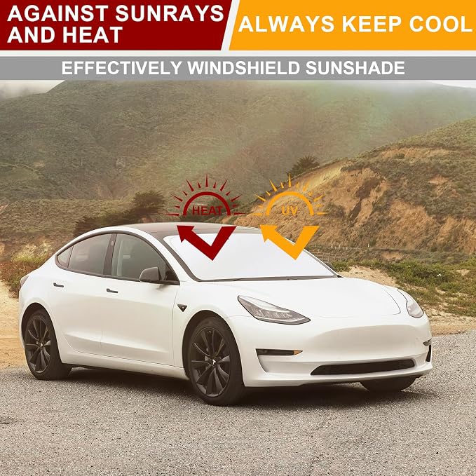 Car Windshield Sunshade for Tesla Model Y/3 - Folding Front Window Sun Shade Cover with Upgraded UV Protection Fabric, Professional Accessories for Tesla Model 3/Y 2016 to 2026 with a Storage Bag