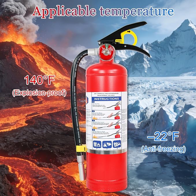 5 lb ABC Dry Chemical Fire Extinguisher with Wall Mount, 2A:10B:C Rated | All-Metal Valve, Quick-Release Bracket, 2 Pack Large Fire Extinguishers for Home, Garage, Factory, Car, Truck, Vehicle, Boat
