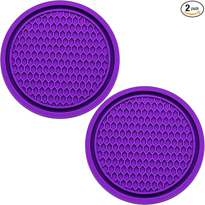 2PCS Car Cup Holder Coaster, Universal Auto Non-Slip Cup Holder Coaster, 2.75In Universal Non-Slip Recessed Car Interior Accessories (Purple)