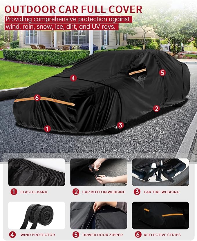 INSAUTO Custom Fit Car Cover for Dodge Challenger 2008-2025, Waterproof All Weather Full Exterior Protection, Sun Rain Snow, with Driver Door Zipper