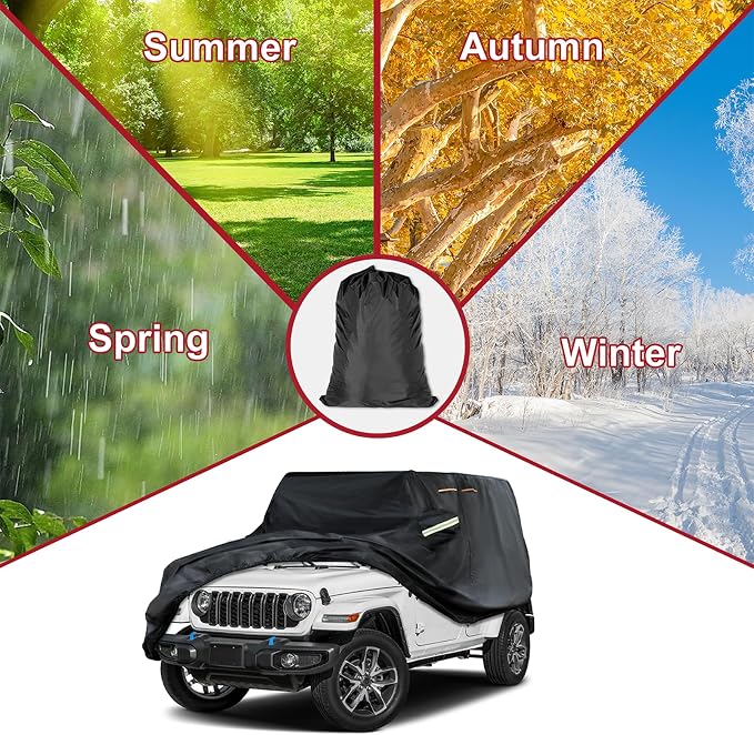 INSAUTO Custom Fit Car Cover for Jeep Wrangler 4 Door 2006-2026 JK JL, Waterproof All Weather Full Exterior Protection, Sun Rain Snow, with Driver Door Zipper