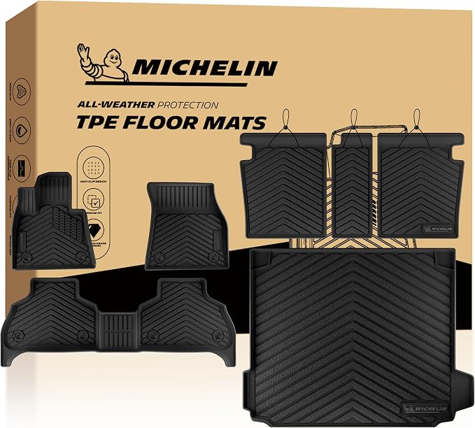 Michelin Vehicle Mats for 2019-2026 BMW X5 PHEV, 5 Seats, 7PCS | Not Fit 7 Seats/Luggage Compartment, Custom Fit, All-Weather TPE Accessories Floor&Trunk/Backrest Mat Cargo Liner, Premier