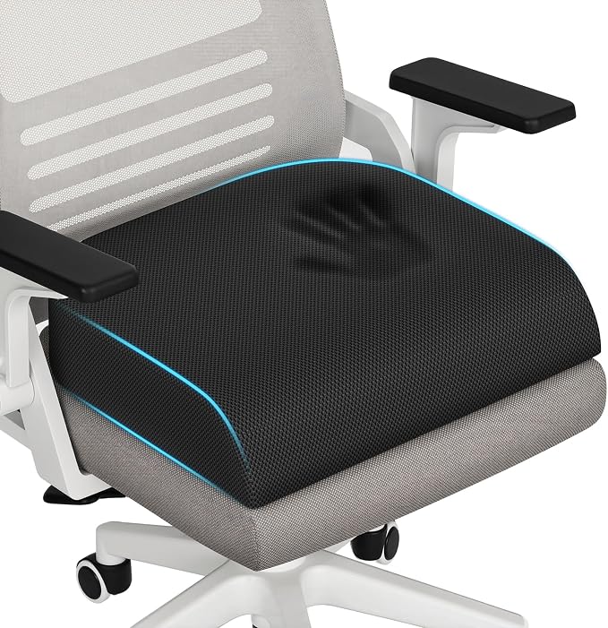 TranquilRelax Memory Foam Seat Cushion for Office Chair, 3-Inch Height Boost, Ergonomic Firm Support for Long Sitting, Non-Slip Chair Pad for Car Seats & Short Drivers
